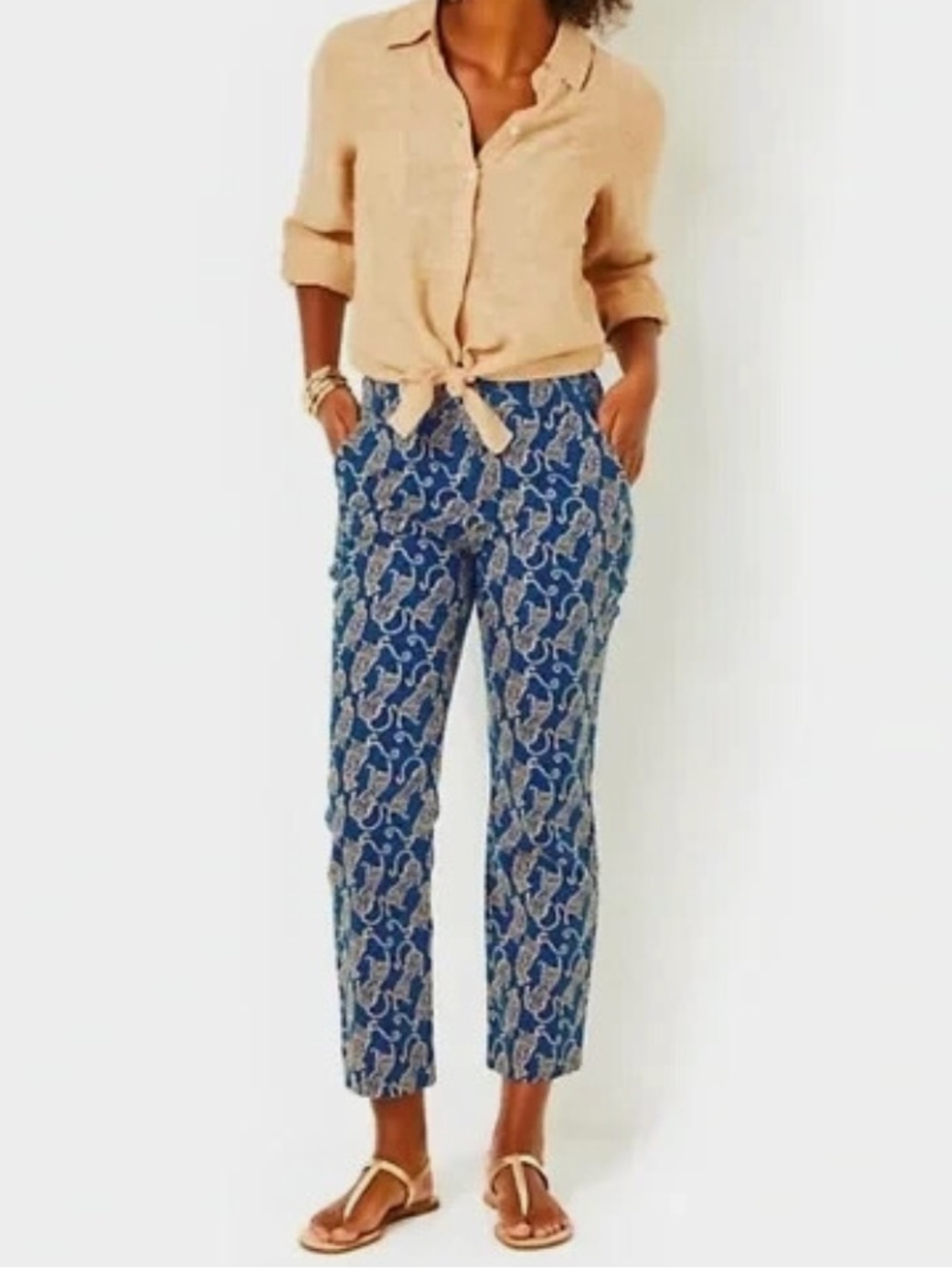 Lilly Pulitzer Gretchen High Rise Straight Pants NWT Blue Animal Print Size 8